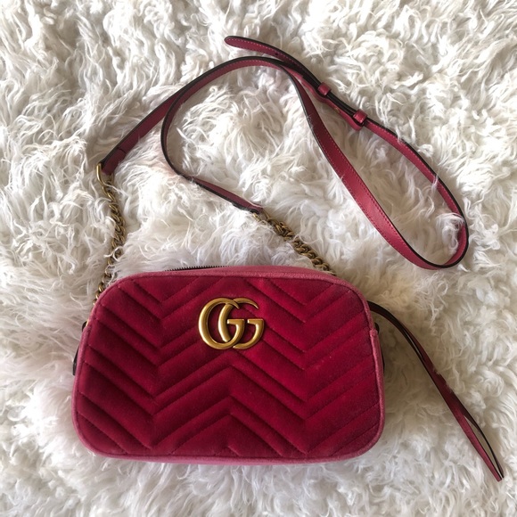 Gucci Marmont Fuschia Pink Velvet Crossbody Bag - Picture 3 of 10